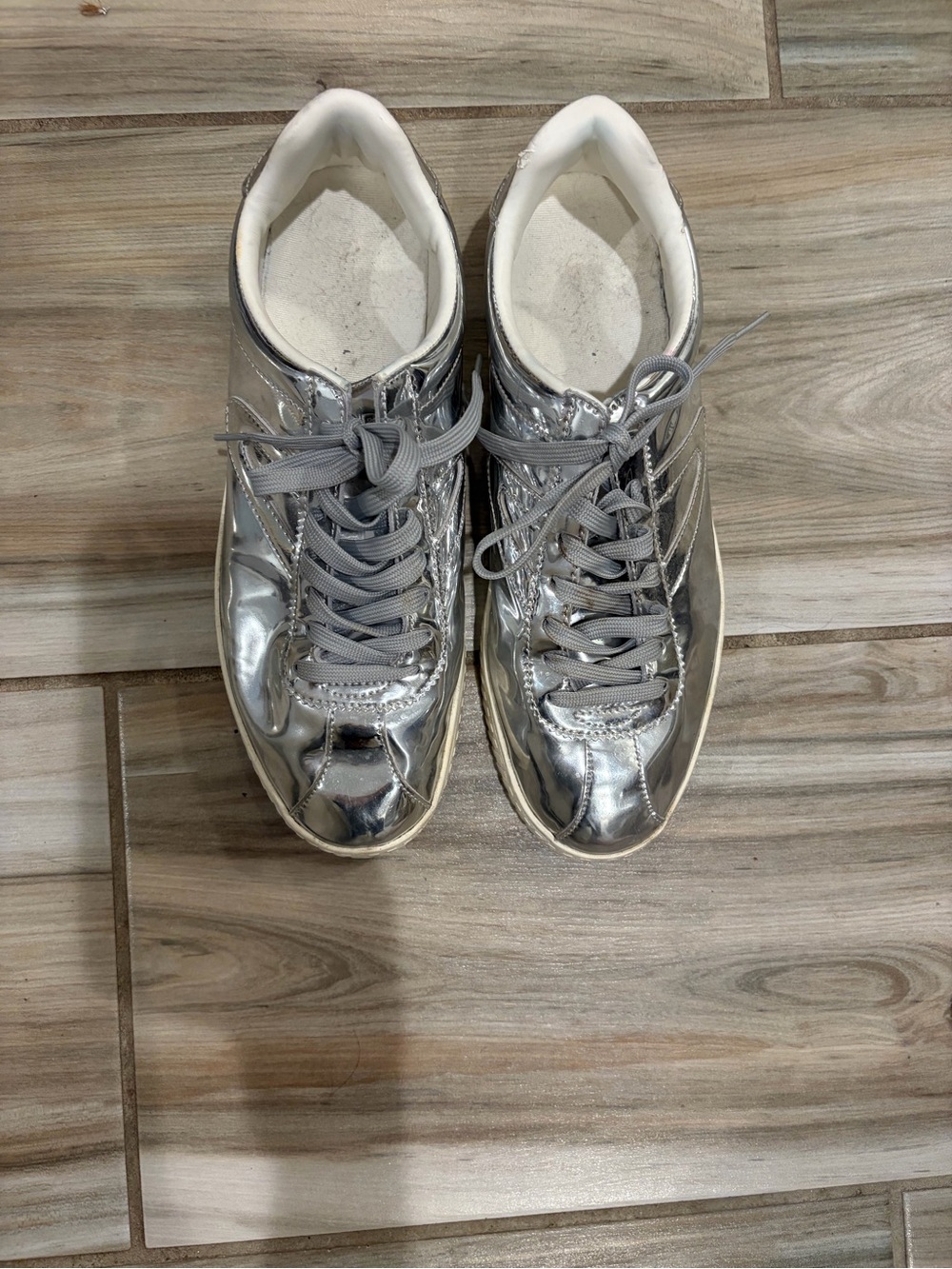 Tretorn Silver Metallic Lace-Up Sneakers